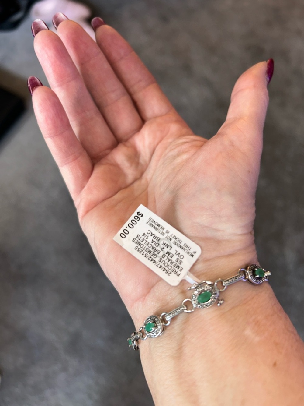 Macy Precious Gemstones Emerald Bracelet 7 1/2 in SS EM 2 DIA 1/4 OVL Send Offer - Picture 2 of 6